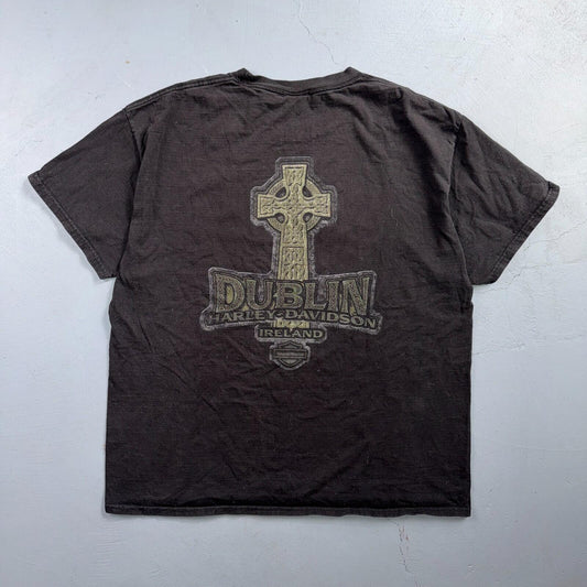 Harley Davidson Dublin Ireland Vintage T Shirt Y2K Black Promo Cross Motorcycle