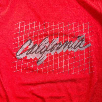 California 80s VTG T Shirt Graphic 1980s Red Classic Grid Design Text Typography
