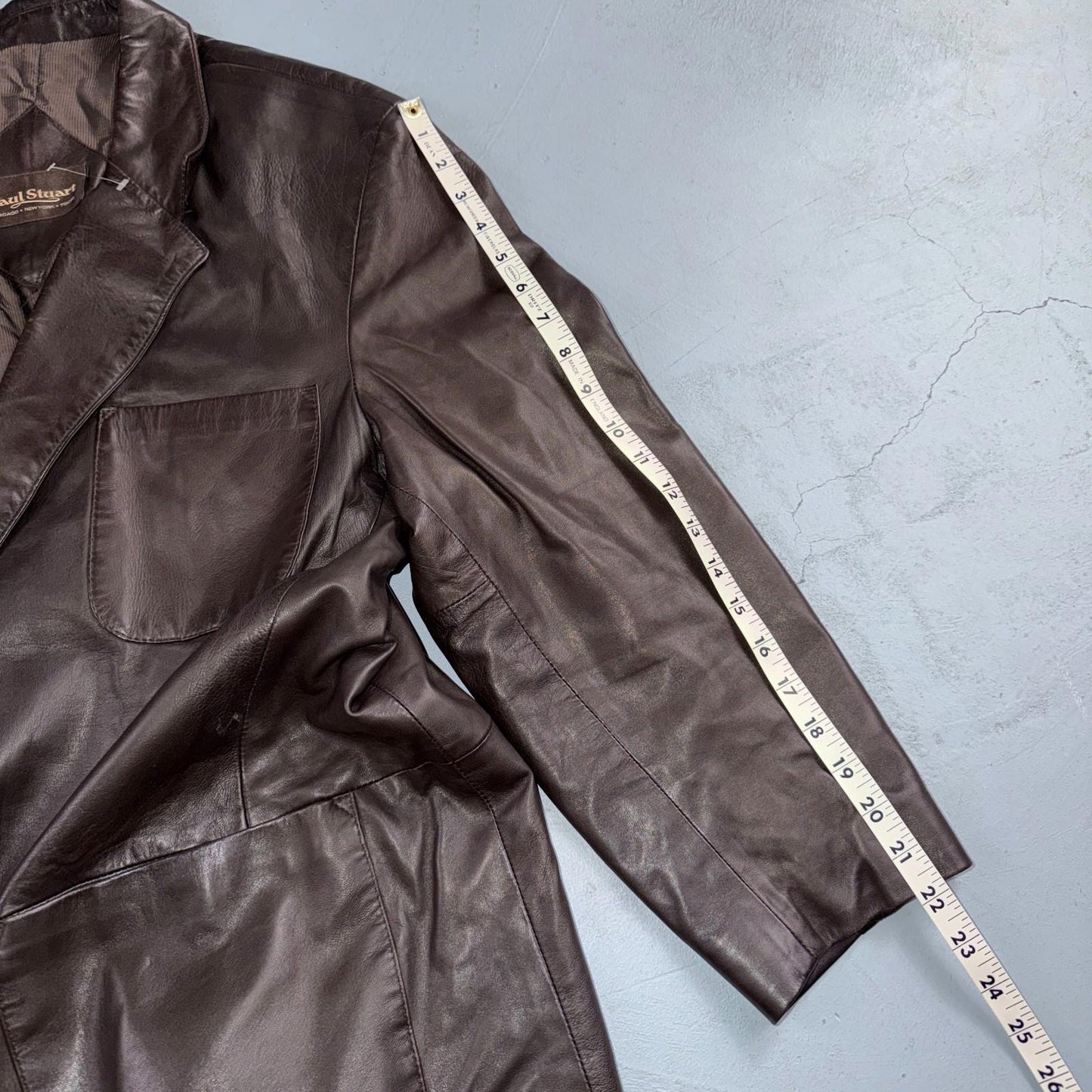 Paul Stuart Mens Vintage Brown Leather Jacket XL Chore Coat Pockets EUC Blazer