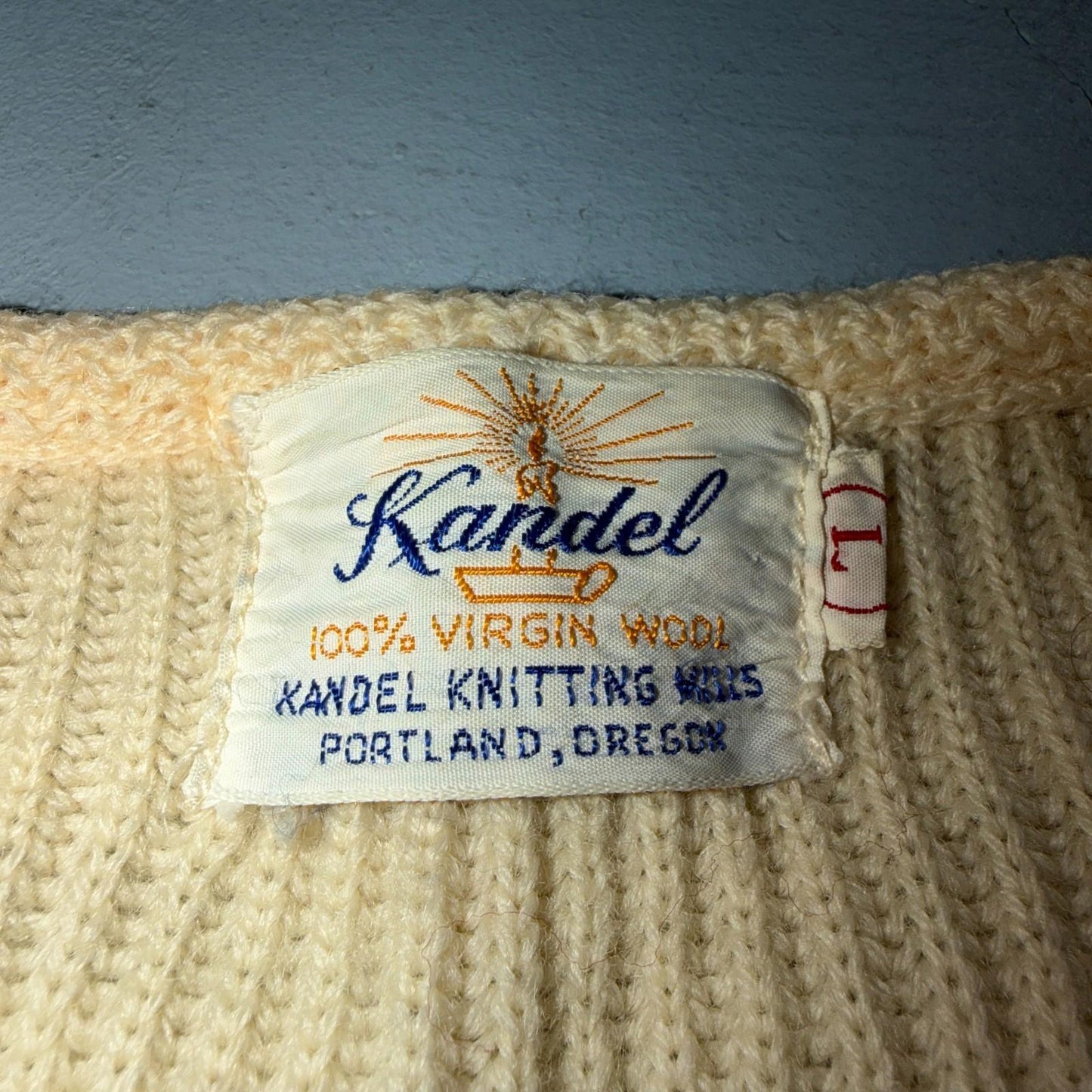 VTG 50s Kandel Oregon Woolen Mills Open Front Wool Sweater Cardigan Rockabilly L