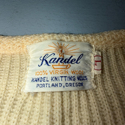 VTG 50s Kandel Oregon Woolen Mills Open Front Wool Sweater Cardigan Rockabilly L