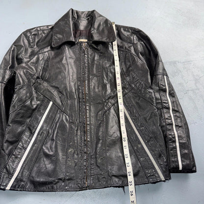 Genuine Leather Jacket Black Mens Size M 100% 1980s 80s Ideal Zipper BucO Racer