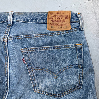 Levis 501 Vintage 90s USA XX Straight Leg Jeans Blue Light Wash 38x30 Act 38x25