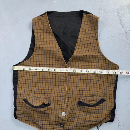 VTG Buckle Back Vest Mens Black Waistcoat Size S 1940s 1950s Plaid Double Sided