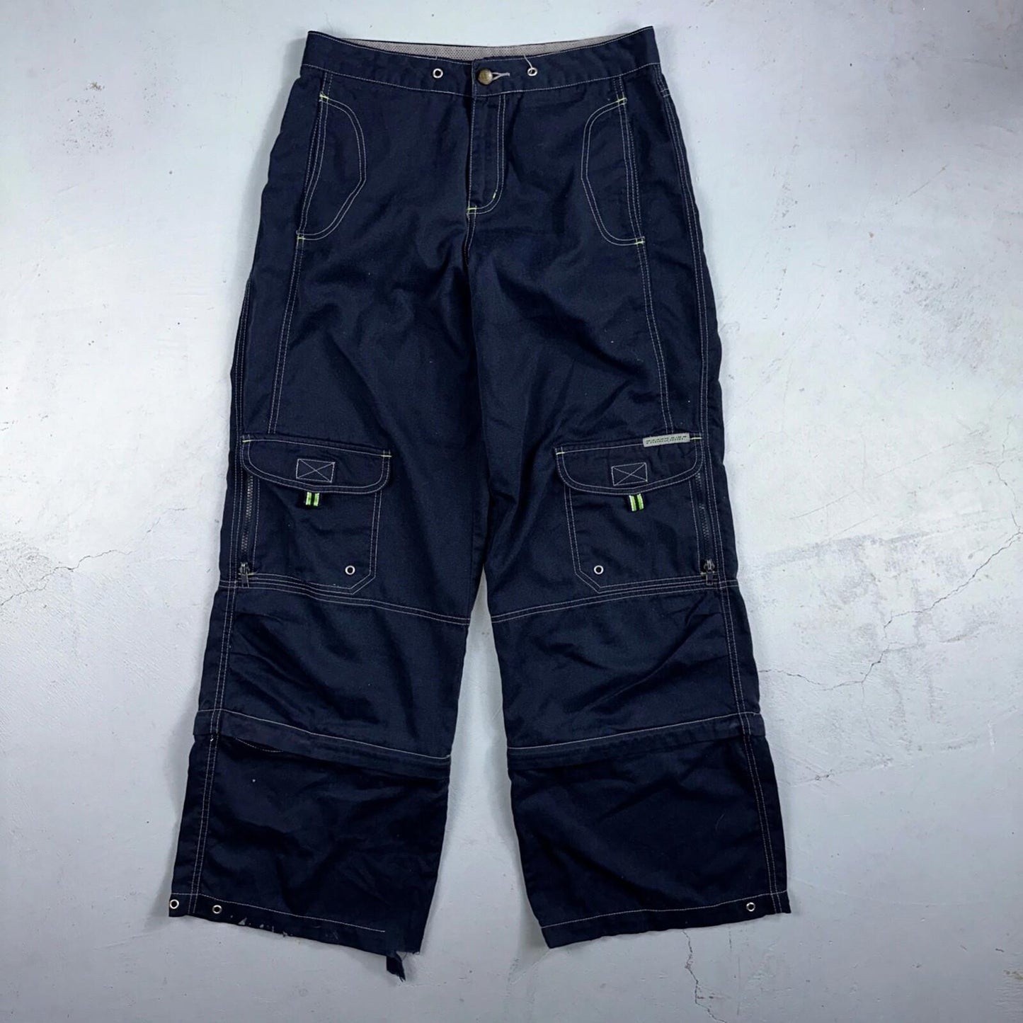 Vintage Trans Nine Rave Y2K Navy Blue Wide Leg Retro Pants Womens 30 x 30
