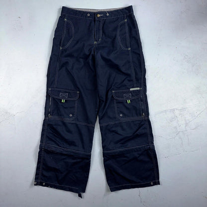 Vintage Trans Nine Rave Y2K Navy Blue Wide Leg Retro Pants Womens 30 x 30