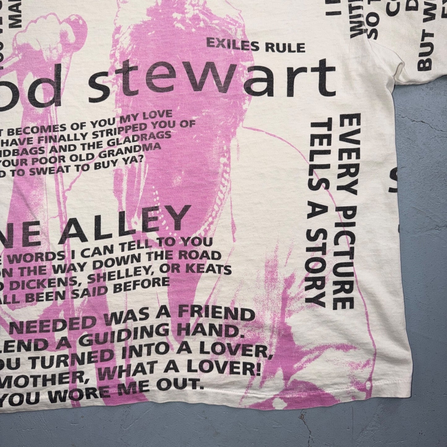 Vintage Rod Stewart Exiles Rule Tour T Shirt XL USA All Over Print AOP Big Print