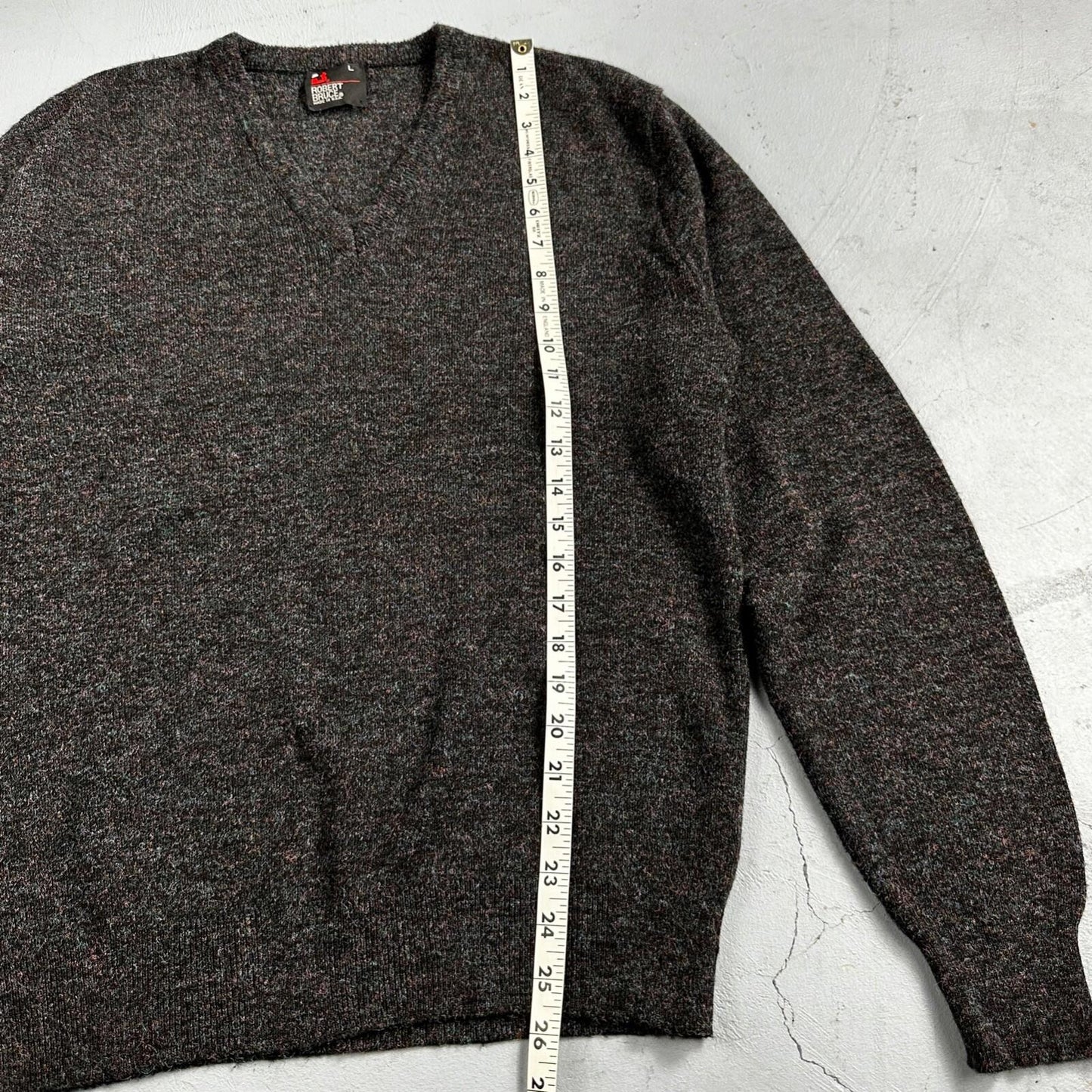 Robert Bruce Vintage Sweater Mens L Gray V Neck Knit Pullover 90s