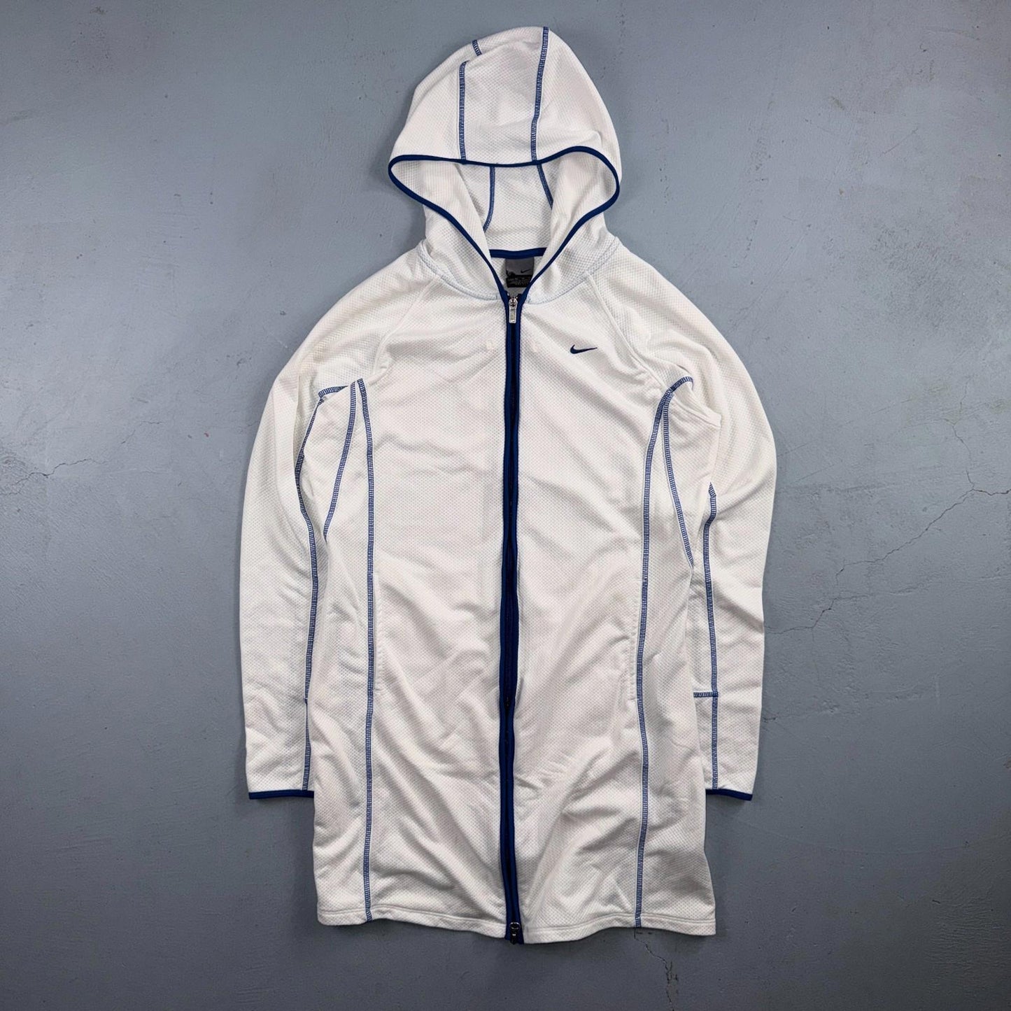 Nike VTG Hoodie Jacket Women’s White Blue Size Medium Full Zip Hooded Logo