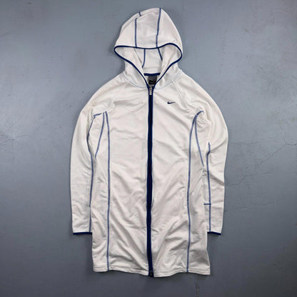 Nike VTG Hoodie Jacket Women’s White Blue Size Medium Full Zip Hooded Logo