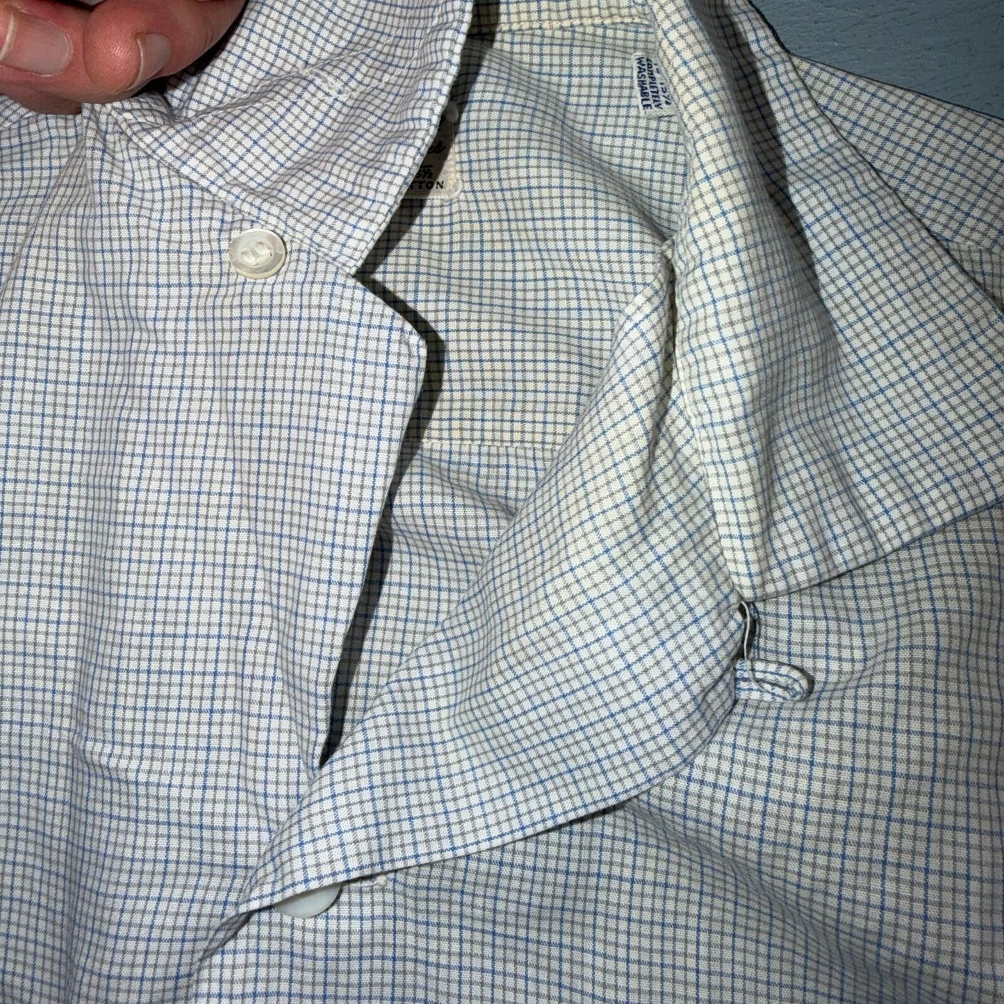 VTG 1950s Enro Trafalgar Loop Collar Button Up Shirt Cotton Rockabilly M Checker
