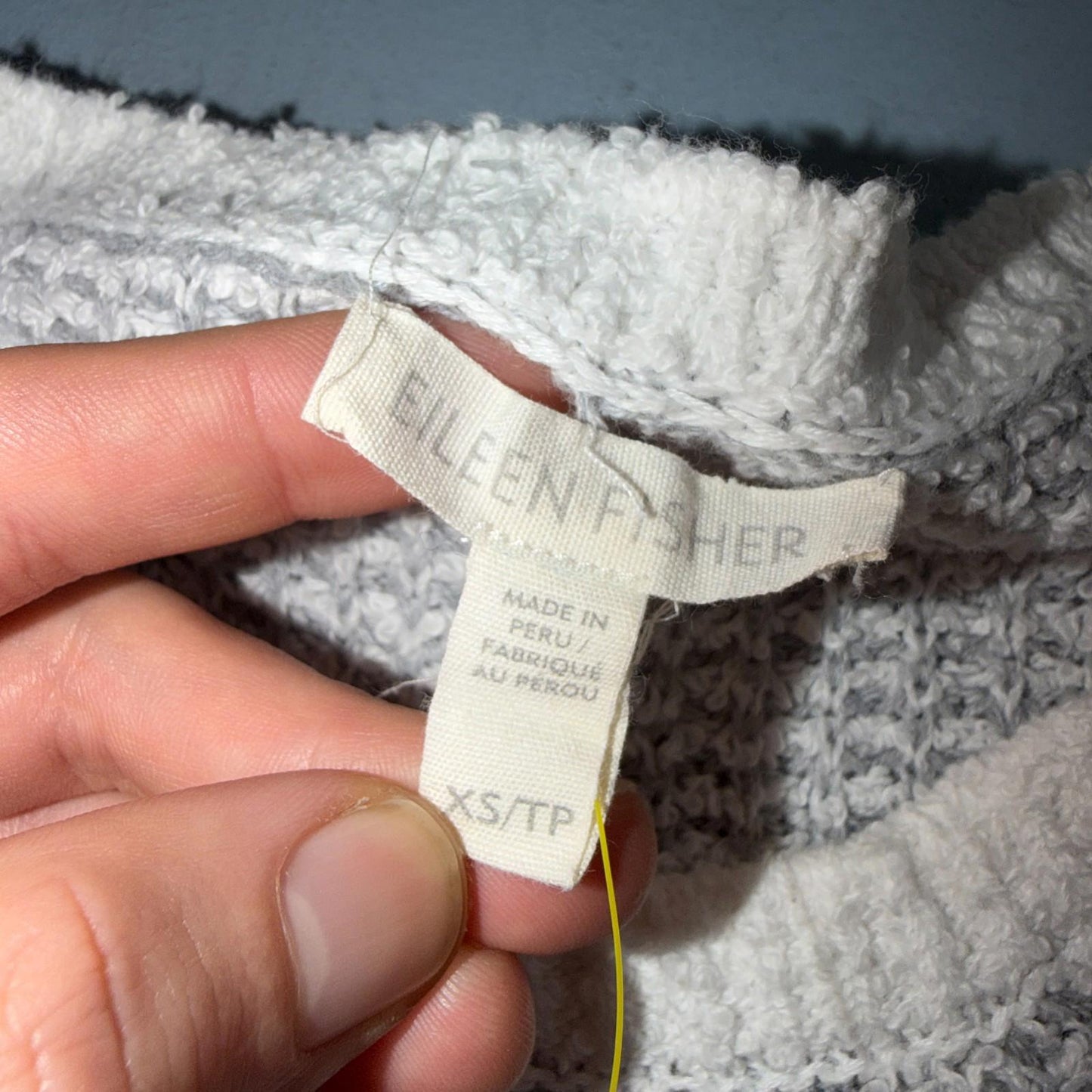 Eileen Fisher 100% Organic Cotton Oversized Sweater Size XS Grey White