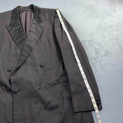 VTG 2Pc ABLA Italy Double Breasted Jacket 42 Silk Black Tux Lapel Fits Tuexedo