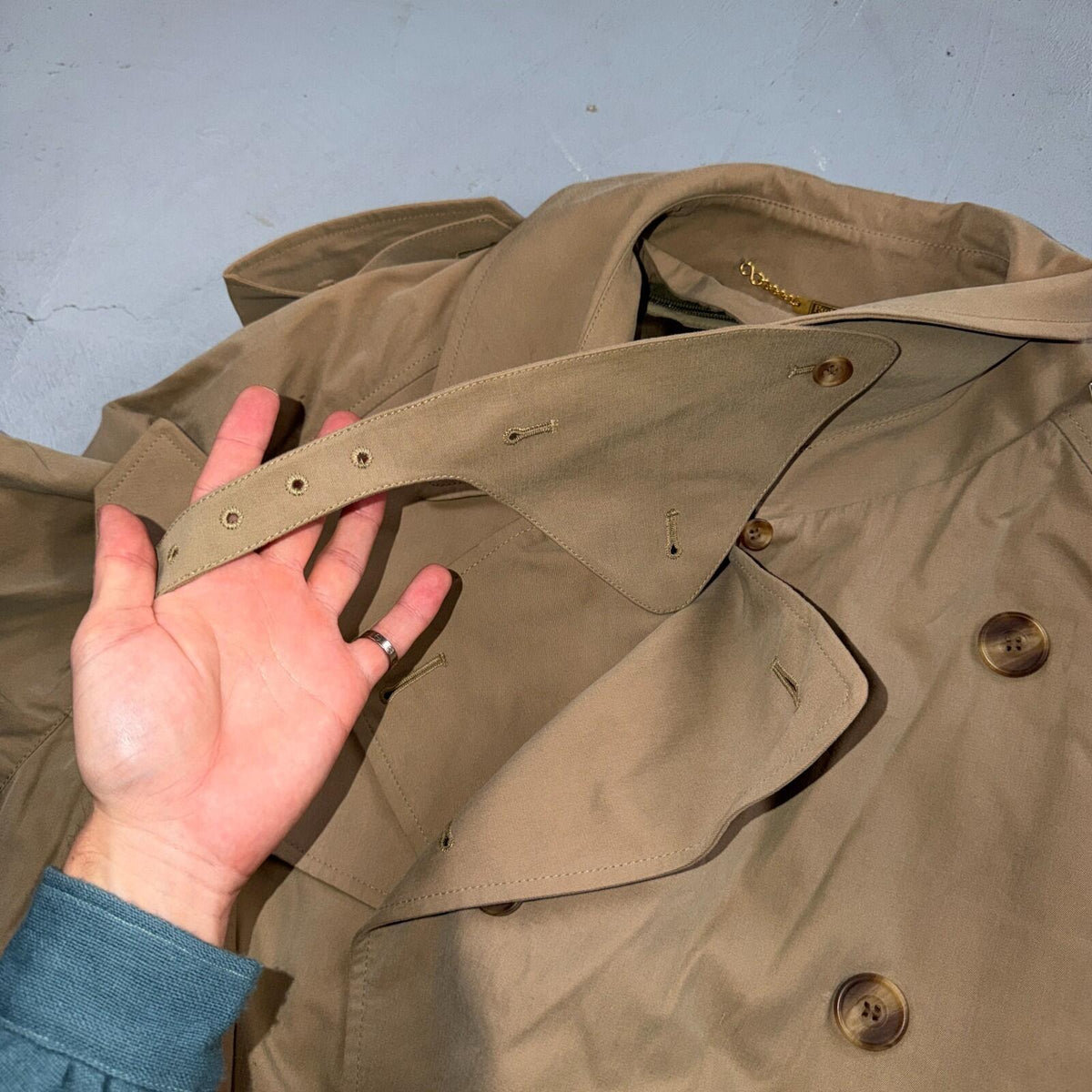 Paul Stuart Double Breasted Men’s Lined Trench Coat Sz 42 Beige Classic Jacket