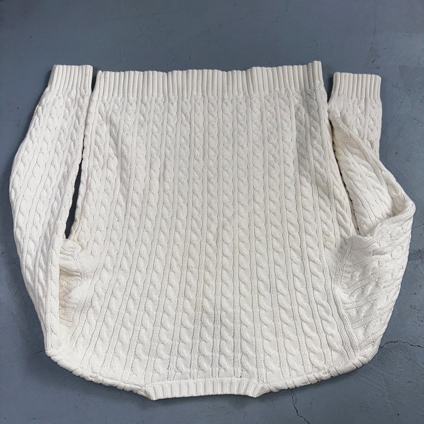 Lauren Ralph Lauren White Cable Knit V Neck Pullover Sweater Womens M Cotton