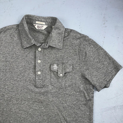 Penguin Polo Shirt Mens M Gray Short Sleeve Classic Fit Button Pocket