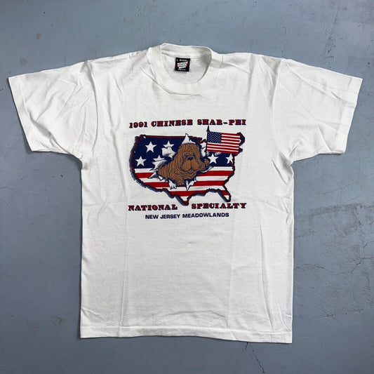 Chinese Shar Pei USA VTG T Shirt 1991 New Jersey Flag Animals Love Cute Dog