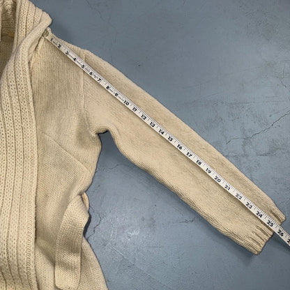 VTG 70s 80s Ribbed Knit Cardigan Open Belted Pockets Beige S/M Boho Chic