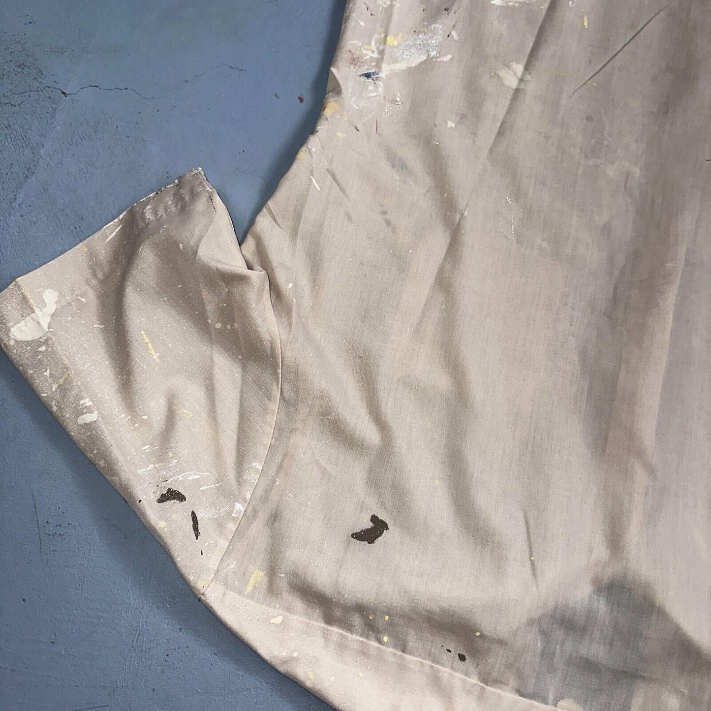 VTG 60s 70s Paint Stained Sears Perma Prest Short Sleeve Camp Shirt 16 Thrashed