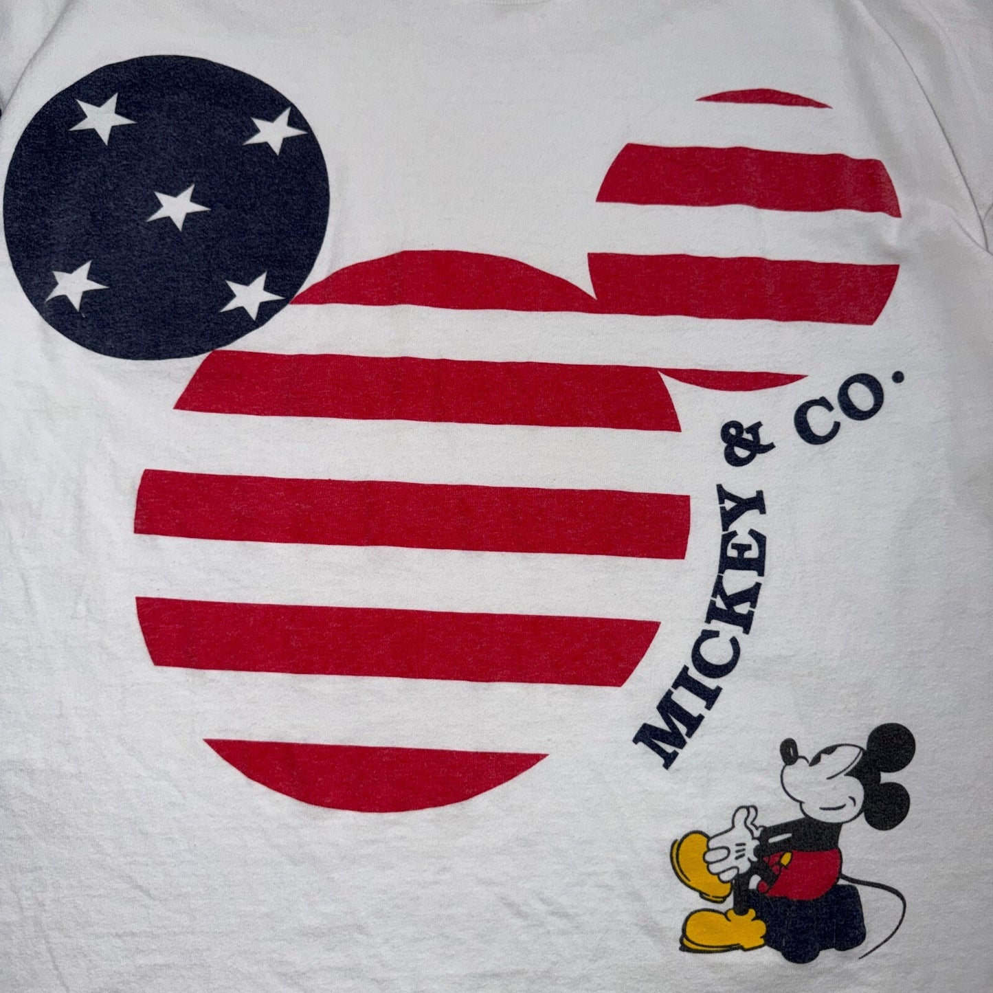 Vintage Mickey Mouse Mickey & Co T Shirt USA American Flag All Over Print Tee
