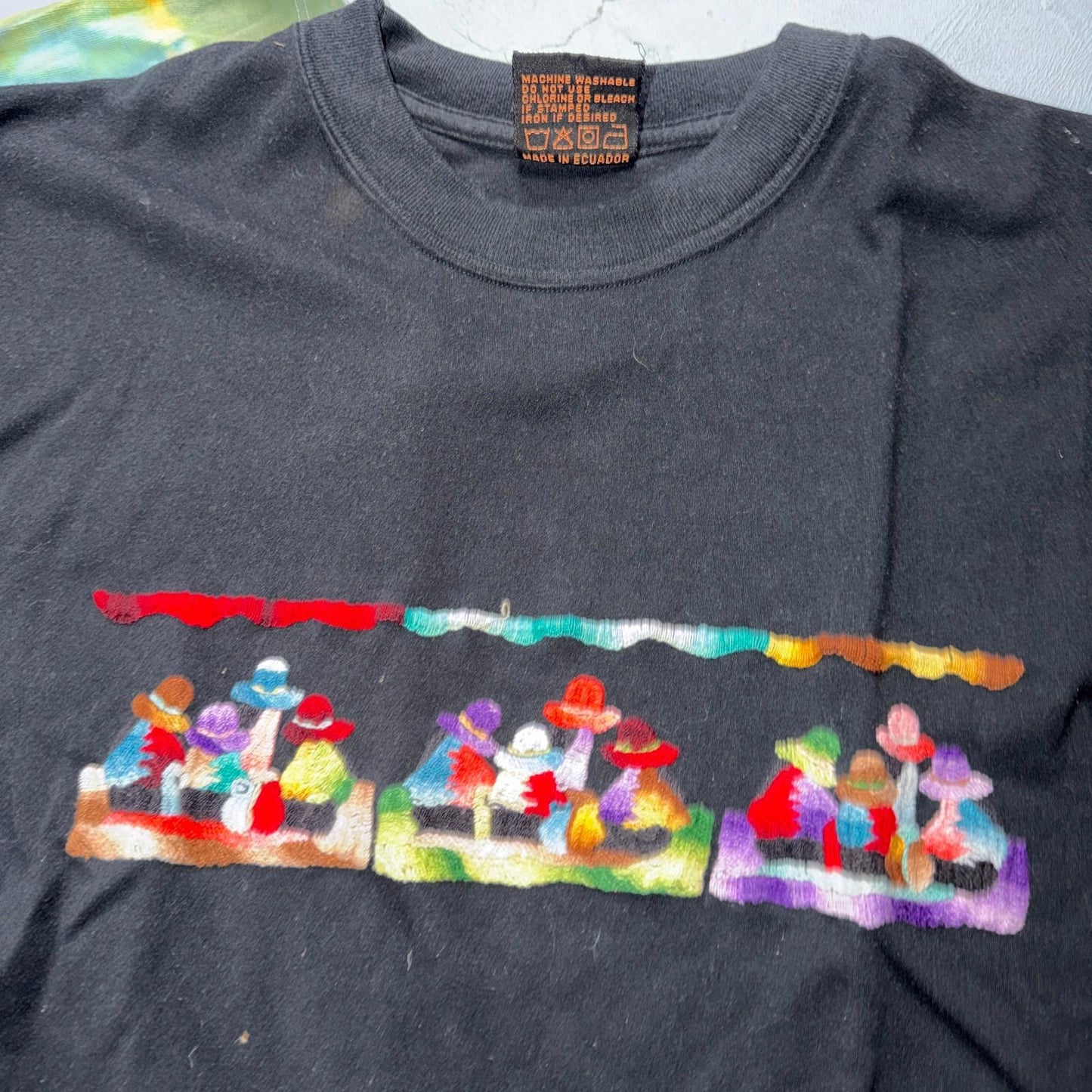 Ecuador Chain Stitch VTG T Shirt Travel Mexico Traditional Novelty Tie Dye Lot 3