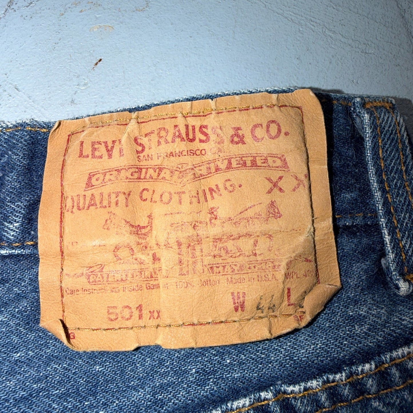 Levis 501 Vintage 80s USA XX Straight Leg Jeans Blue Med Wash 44x32 Act 39x28