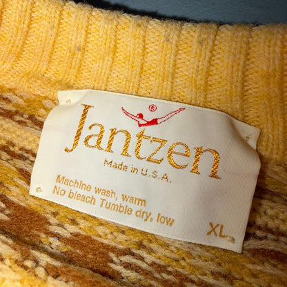 JANTZEN Vintage Sweater Pullover Patterned Cable Knit Cream Size XL Made USA