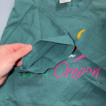 Oregon Anvil 90s VTG T Shirt Single Stitch Green Embroidery USA Trees Mountain