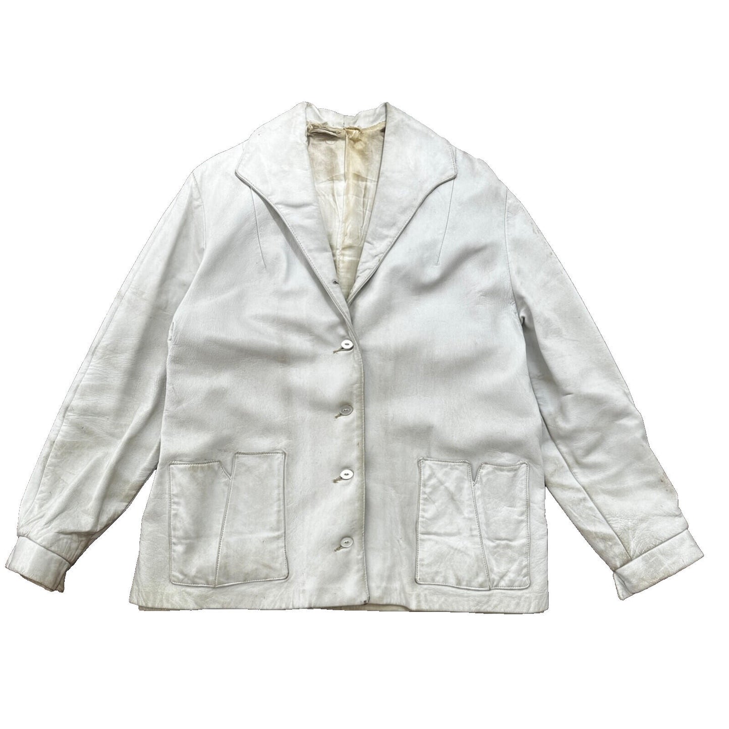 VTG White Leather Western Rancher Jacket 1960s Rockabilly Unisex 60s 50s Button