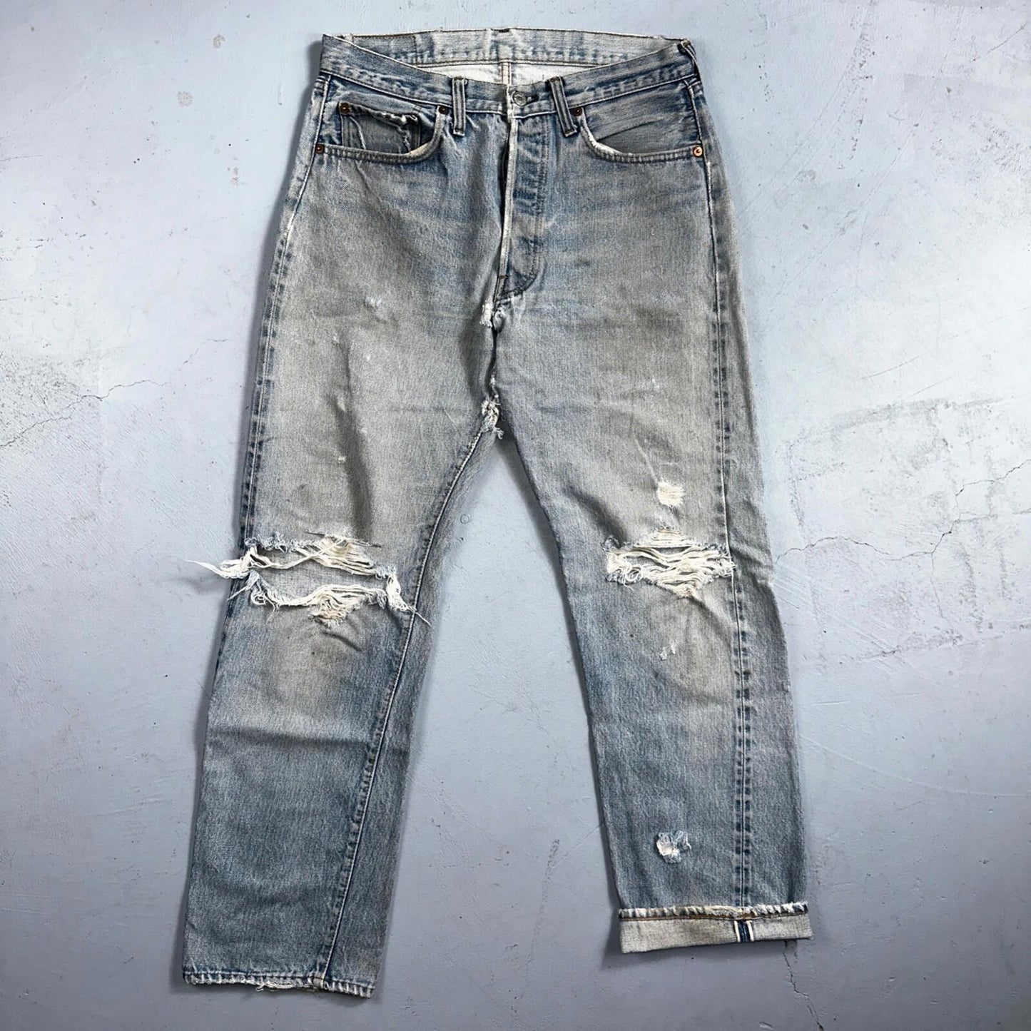 Levis 501 Vintage 80s Redline Selvedge USA XX Jeans Thrashed Light Act 31x29