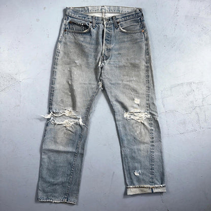 Levis 501 Vintage 80s Redline Selvedge USA XX Jeans Thrashed Light Act 31x29