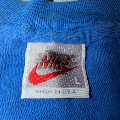 VTG 90s Nike Blank Blue T Shirt Distressed Bleached Grunge Swoosh Tag USA