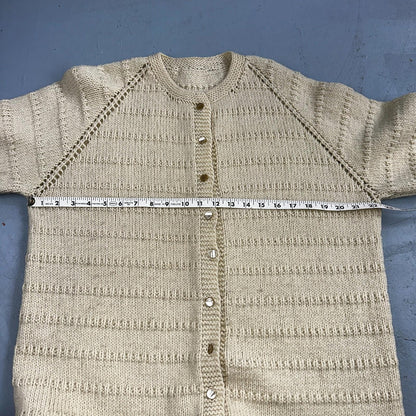 1970s VTG Sweater Cable Knit 70s 80s Ivory Off White Warm Grandma Core Button Up