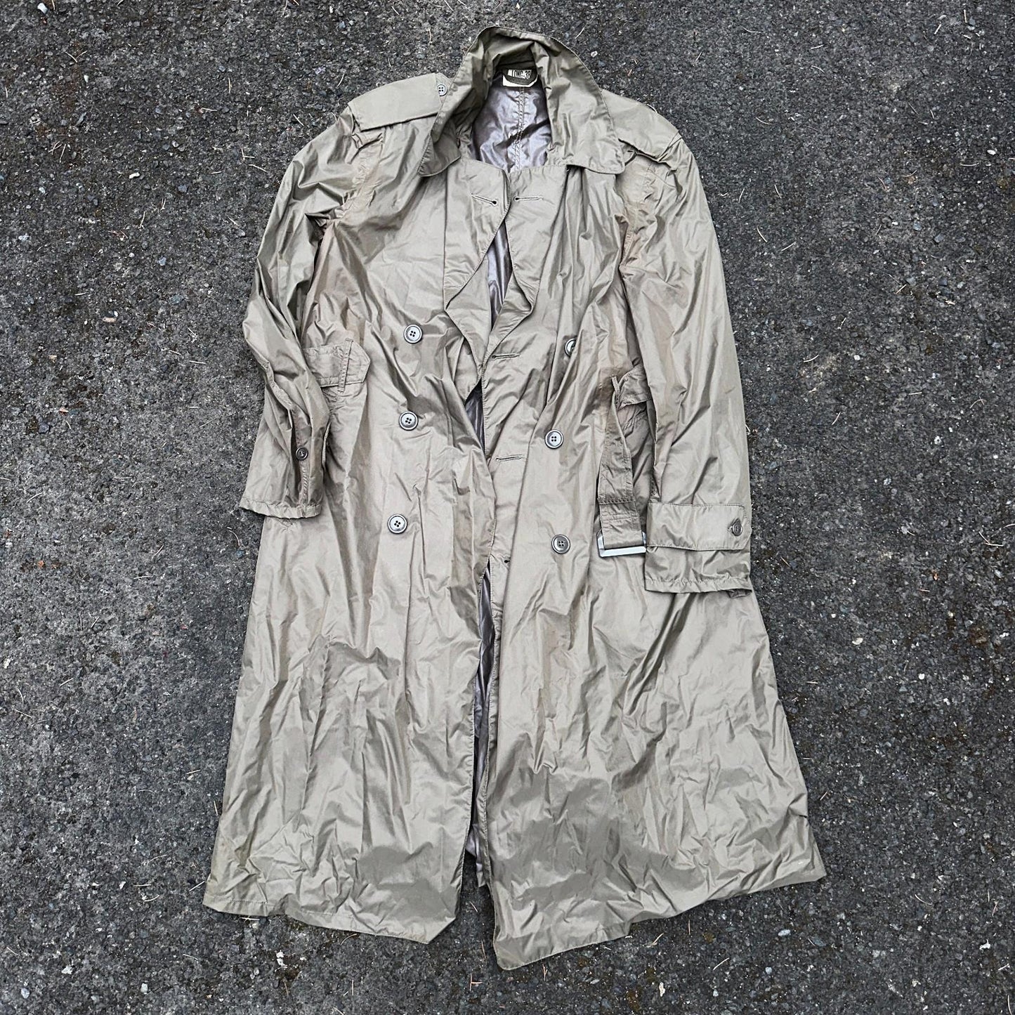 VTG 1958 US Army Mans Raincoat Nylon Taupe Shade 179 Military Uniform Mens 38L