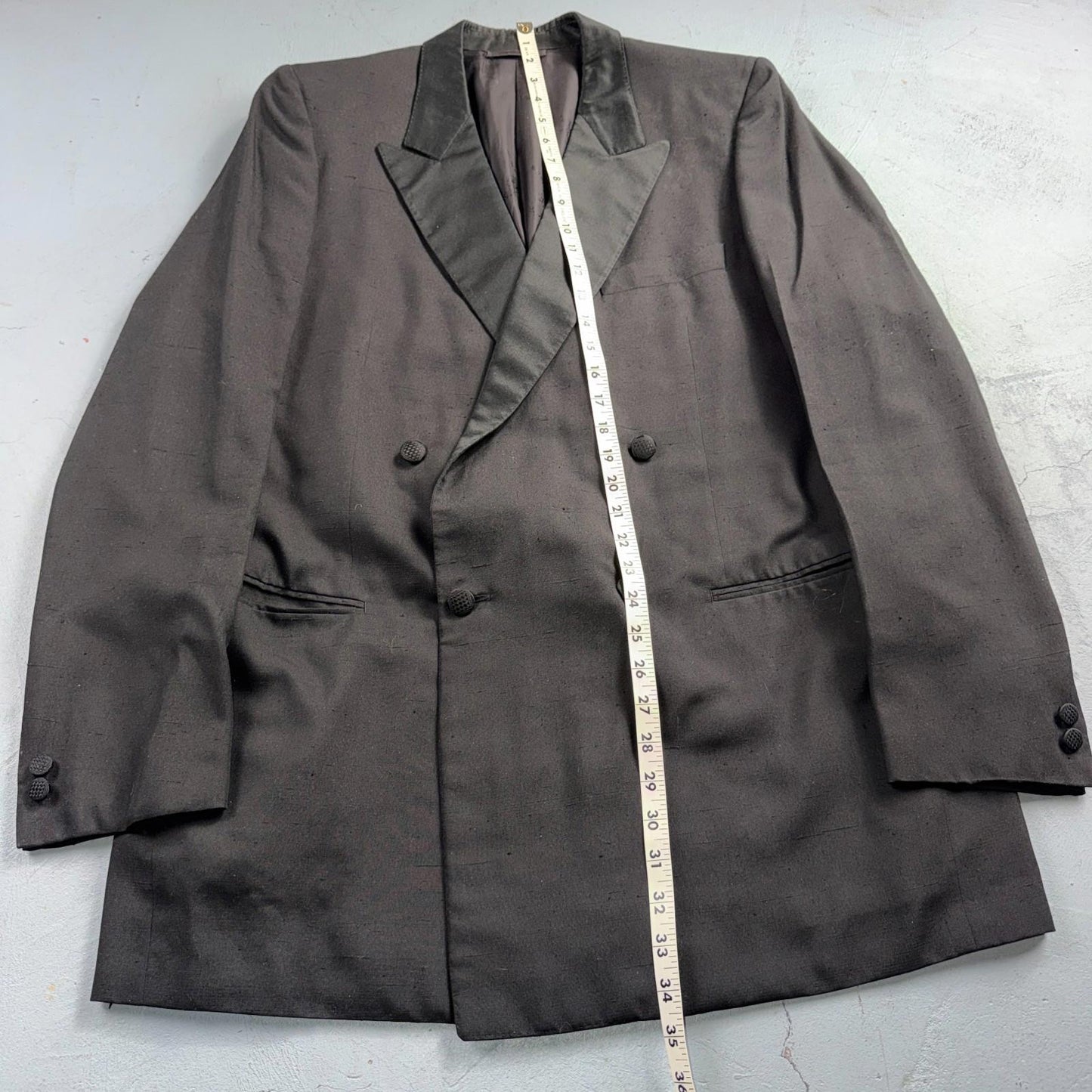 VTG 2Pc ABLA Italy Double Breasted Jacket 42 Silk Black Tux Lapel Fits Tuexedo