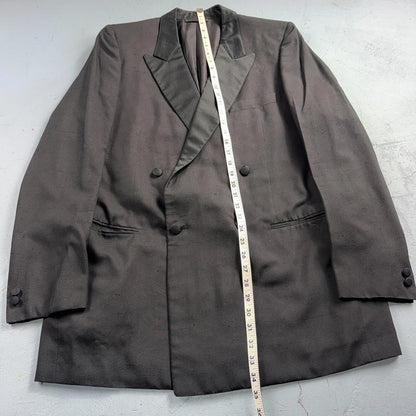 VTG 2Pc ABLA Italy Double Breasted Jacket 42 Silk Black Tux Lapel Fits Tuexedo