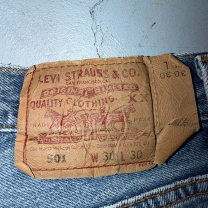 Levis 501 Vintage 90s USA XX Straight Leg Jeans Blue Light Wash 30x30 Act 27x28