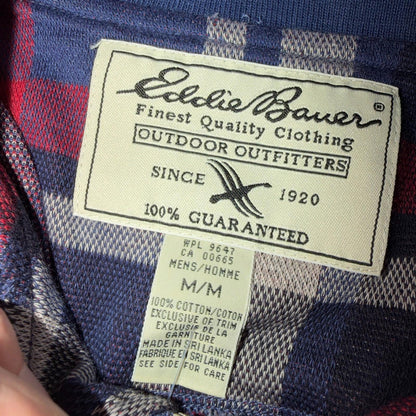 Vintage Eddie Bauer Plaid Quarter Zip Cotton Sweater Men’s M Red Blue Y2K