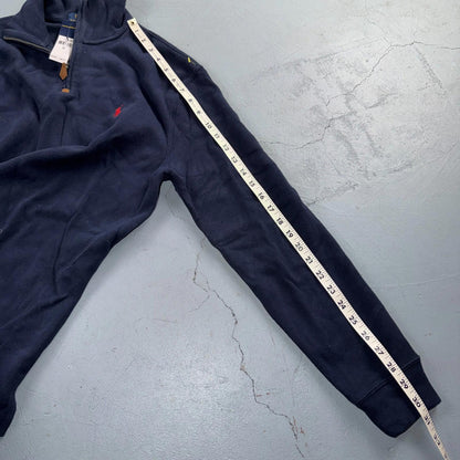 Polo Ralph Lauren Sweater VTG M Blue Cotton Long Sleeve Mock Neck Quarter Zip