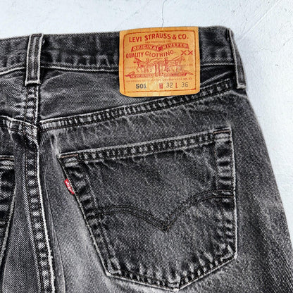 Levis 501 Vintage 90s USA XX Straight Leg Jeans Black Light Wash 32x36 Act 30x27