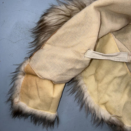 Vintage 1960s Beige Faux Fur Trim Kimono Poncho One Size Rockabilly 60s Penney
