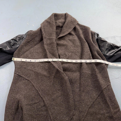 Eileen Fisher Jacket Womens Small Brown Wool Leather Sleeve Open Front Blazer