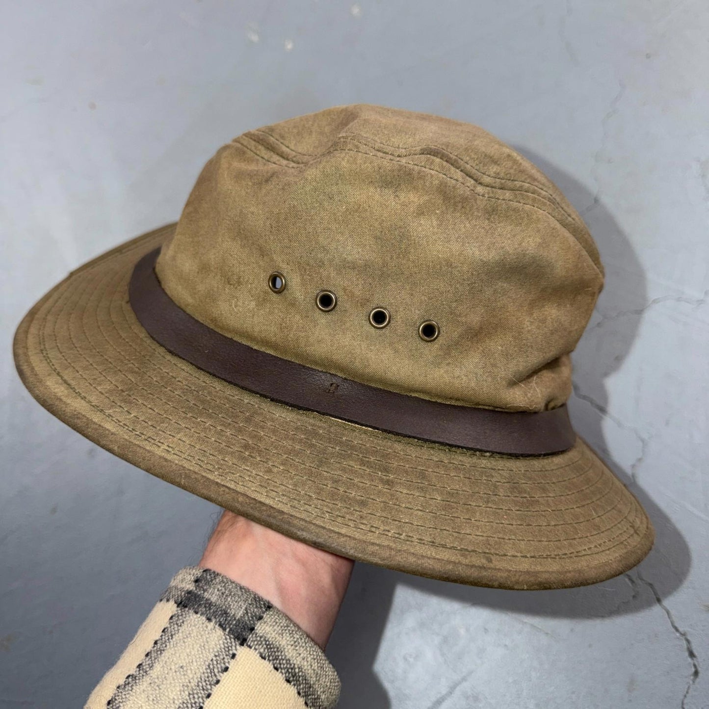 Filson VTG Tin Cloth Packer Hat Made in USA Large Used Worn Canvas USA 80s