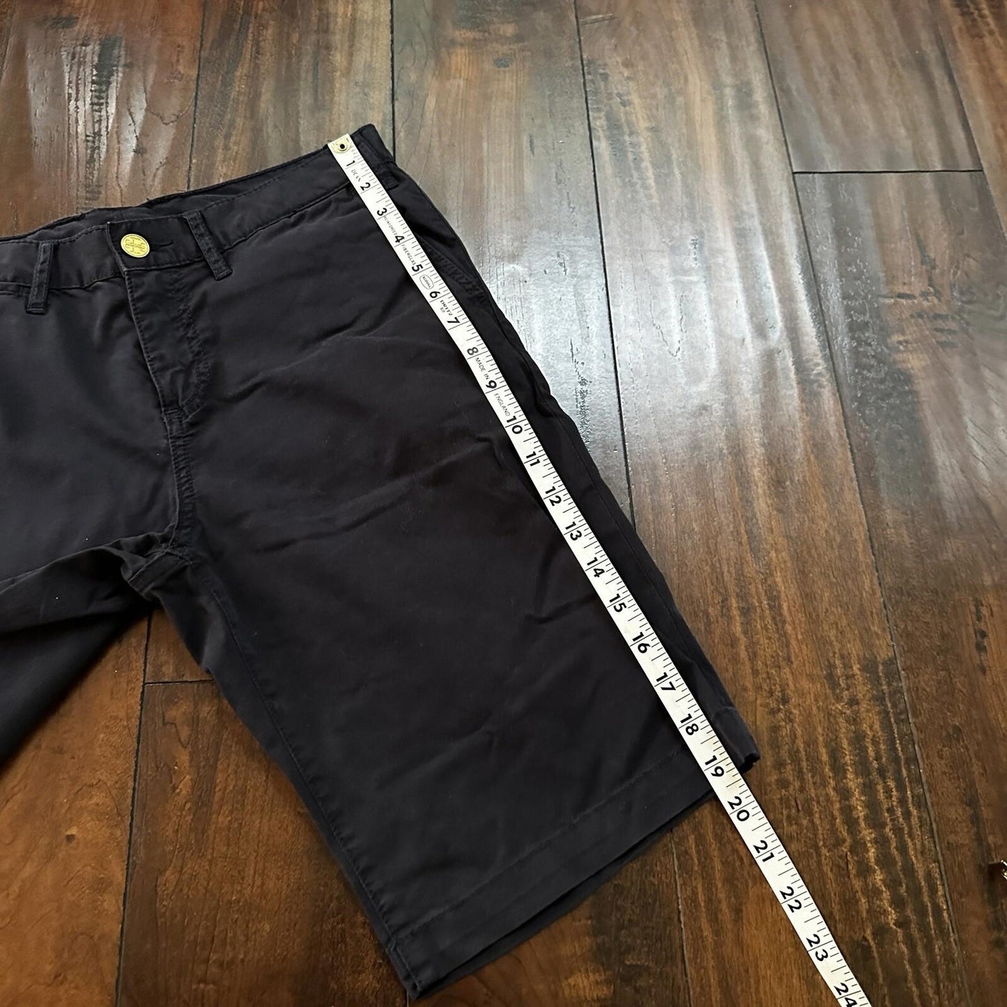 Tory Burch Women's Boyfriend Bermuda Chino Shorts Gold Button Navy Blue Size 29