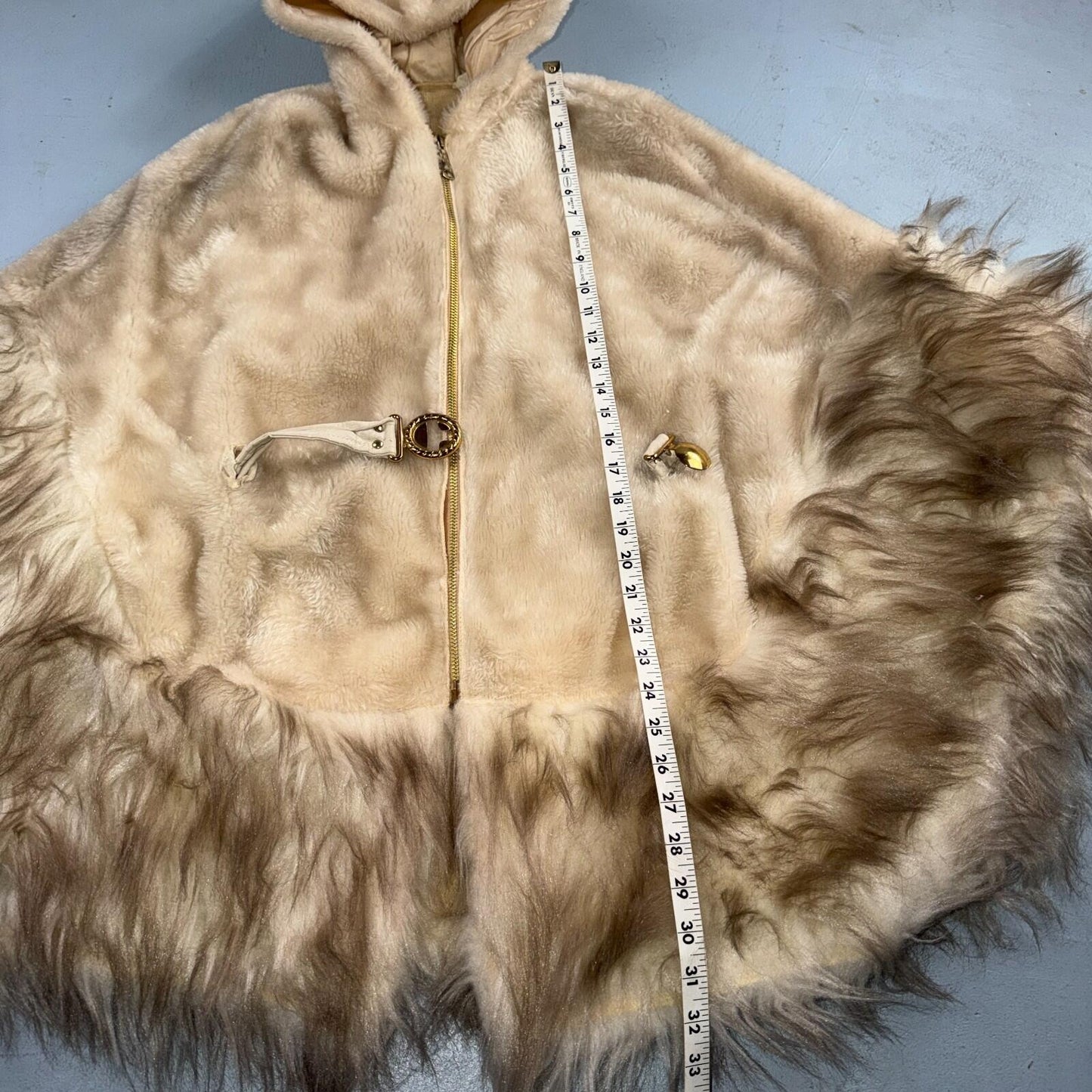 Vintage 1960s Beige Faux Fur Trim Kimono Poncho One Size Rockabilly 60s Penney