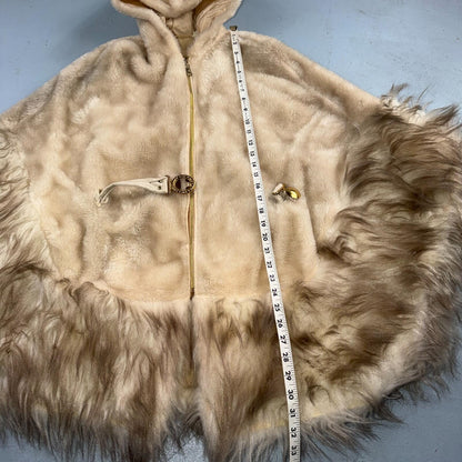 Vintage 1960s Beige Faux Fur Trim Kimono Poncho One Size Rockabilly 60s Penney
