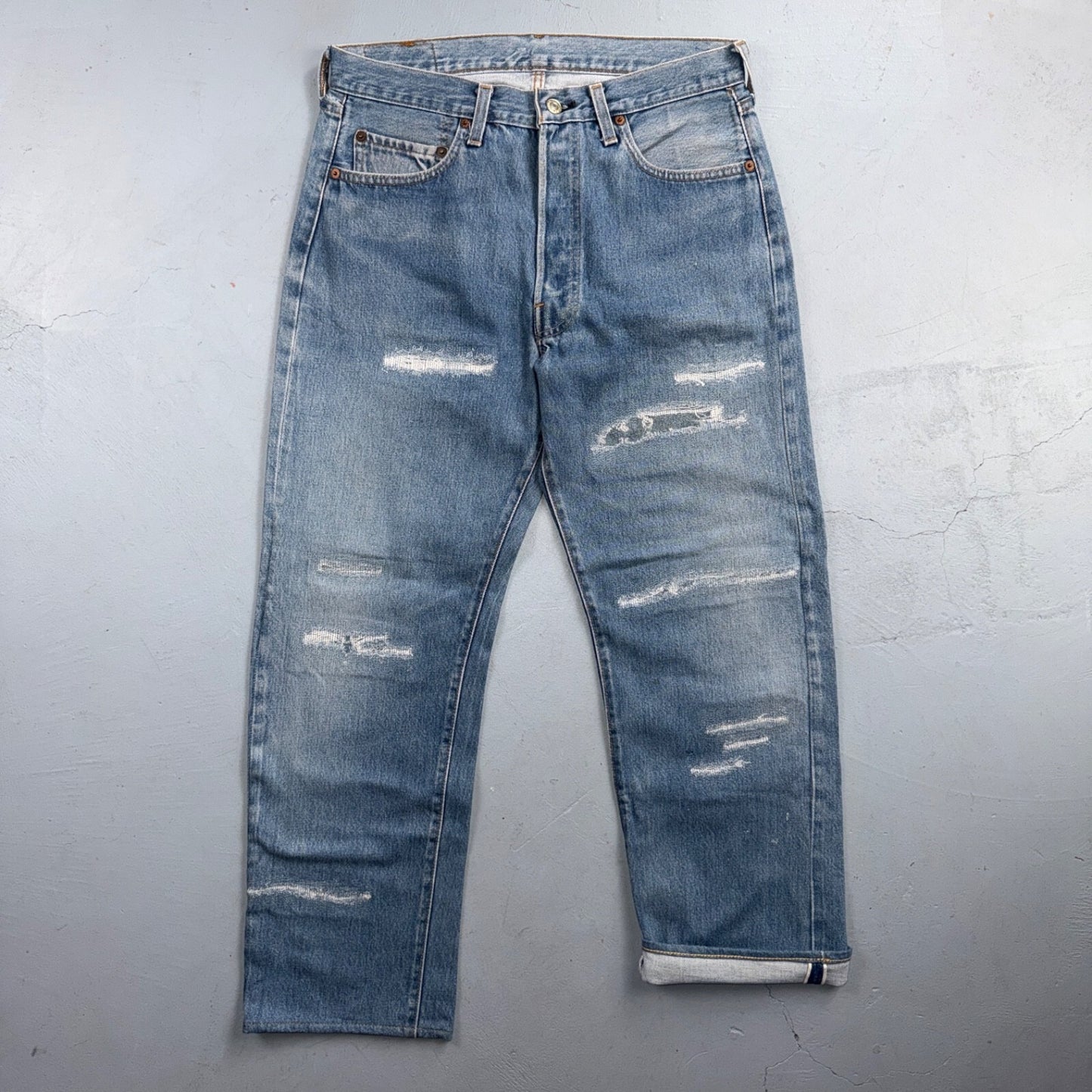 Levis 501 Vintage 80s Redline Selvedge USA XX Jeans Light Wash 34x36 Act 31x27