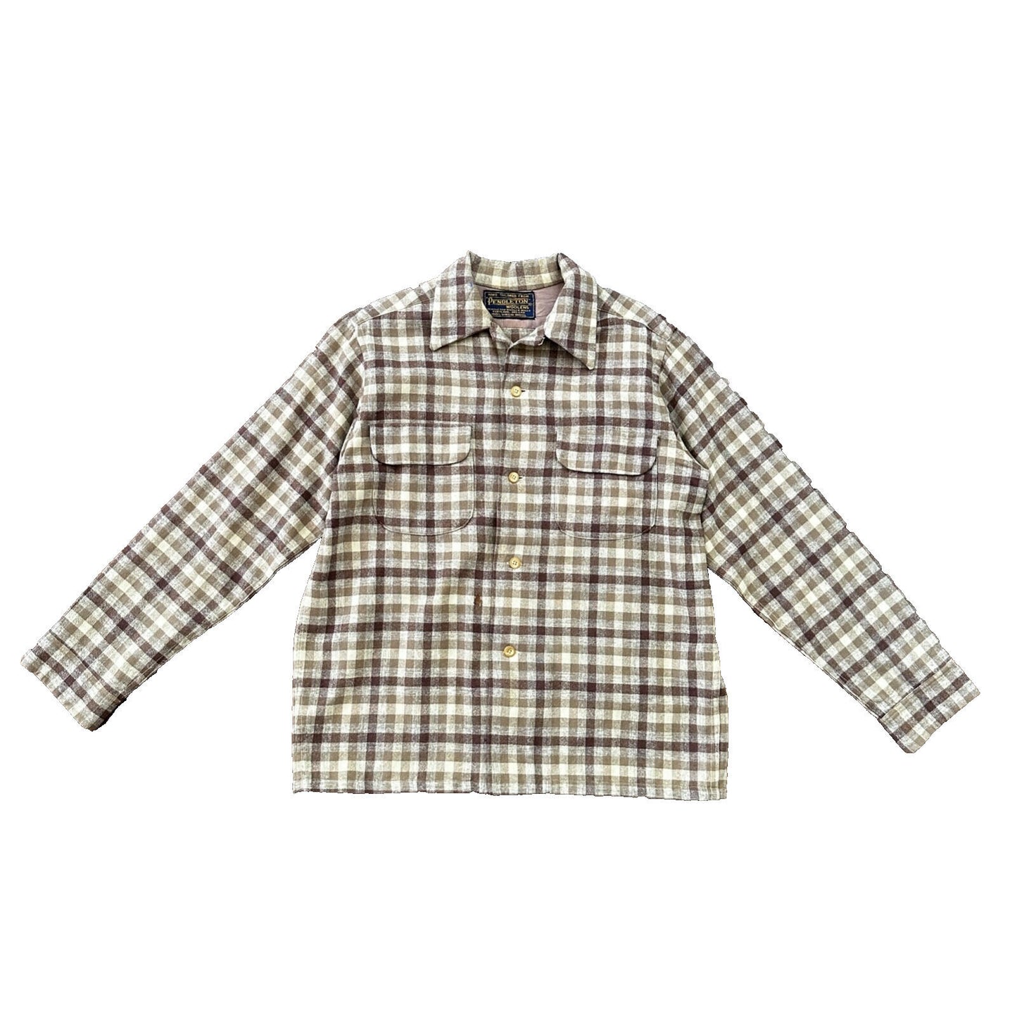 VTG 1950s Pendleton Board Shirt Loop Virgin Wool Plaid Flannel Shirt 50s Brown