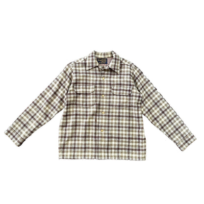 VTG 1950s Pendleton Board Shirt Loop Virgin Wool Plaid Flannel Shirt 50s Brown