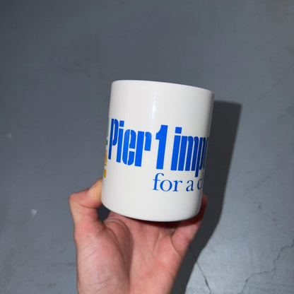 VTG Pier 1 Imports For A Change Coffee Mug Cup White Blue Print Store Promotion